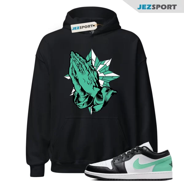 Blessed Hoodie Black to Match Jordan 1 Low Green Glow, 553558-131 Matching Sneaker Hoodie