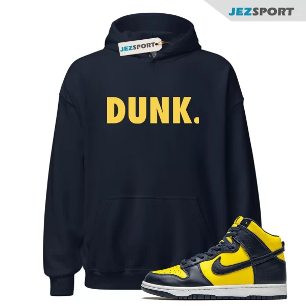 Dunk High Low Michigan Yellow and Navy Blue Shoe Release Matching Hoodie Yellow Letters, Matching Sneaker Hoodie