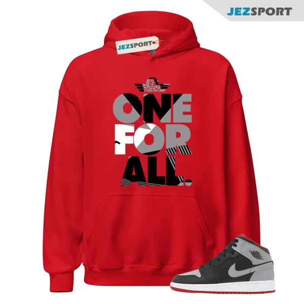 One For All Shirt Red to Match Jordan 1 Mid Black Cement Grey, Matching Sneaker Hoodie