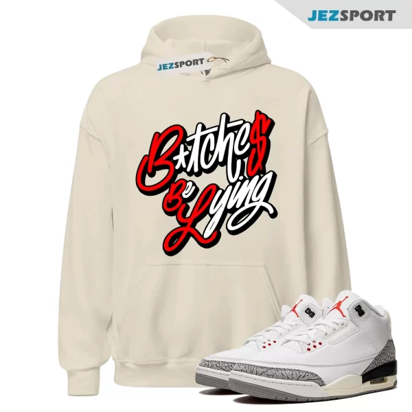 Jordan 3 White Cement 3s Hoodie to Match RED BBL, Matching Sneaker Hoodie