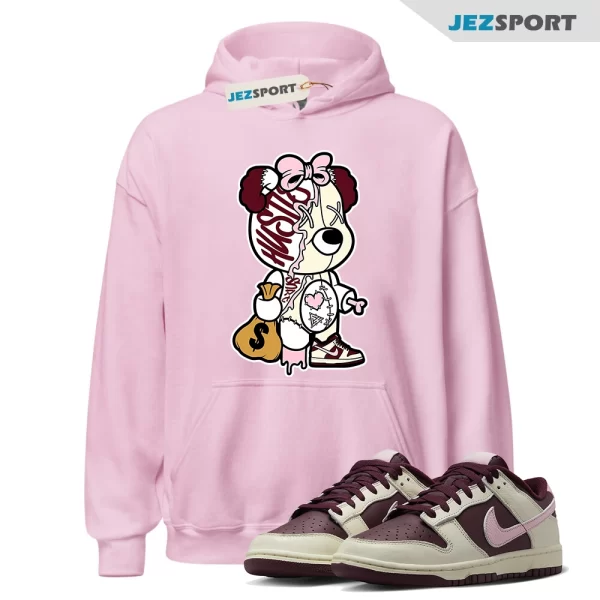 Stitched Hustle Bear Unisex Hoodie, Sneaker Hoodie To Match Dunks Valentines Day, Matching Sneaker Hoodie