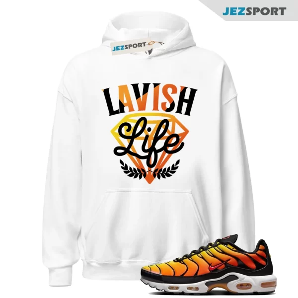 Lavish Sneaker Hoodie White to Match Air Max Plus Sunset, HF0552-001 Matching Sneaker Hoodie