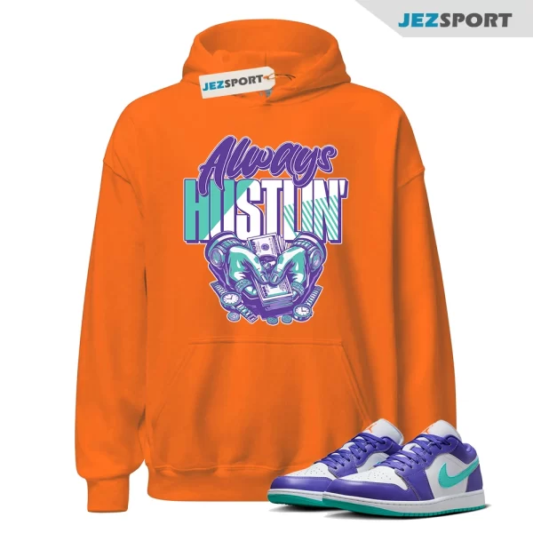 Hustle Sneaker Hoodie Orange to Match Jordan 1 Low Psychic Purple, HJ9013-550 Matching Sneaker Hoodie