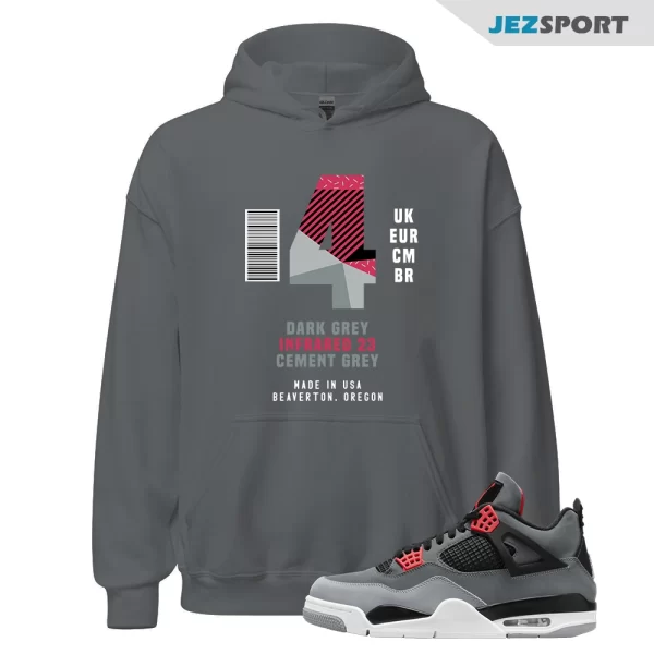 Box Label Infrared Hoodie Grey to Match Air Jordan 4 Infrared 23, DH6927-061 Matching Sneaker Hoodie