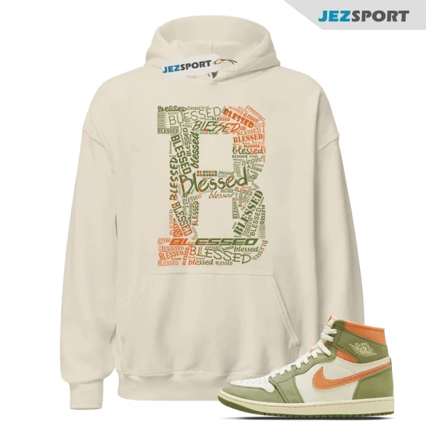 BLESSED Hoodie for 1 High Celadon Sky J Light Olive Bright Mandarin Coconut Milk, FB9934-300 Matching Sneaker Hoodie