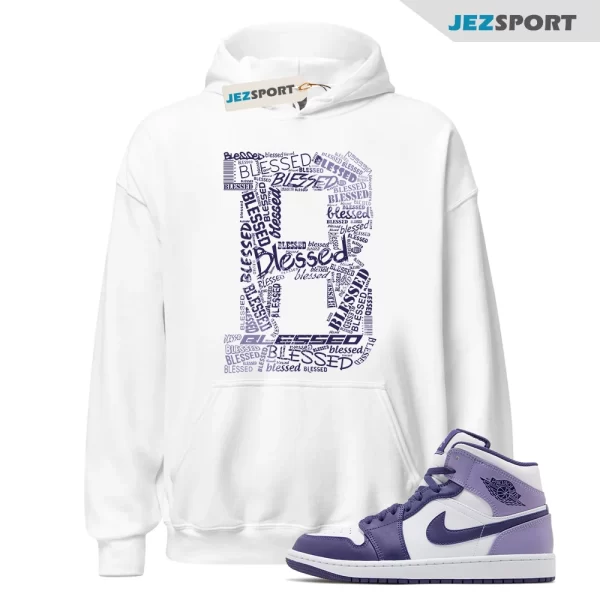 1 Mid Sky Jordan Purple Light Hoodie Match GS Blueberry Thistle Dunk Low High BLESSED, Matching Sneaker Hoodie, DQ8426 515