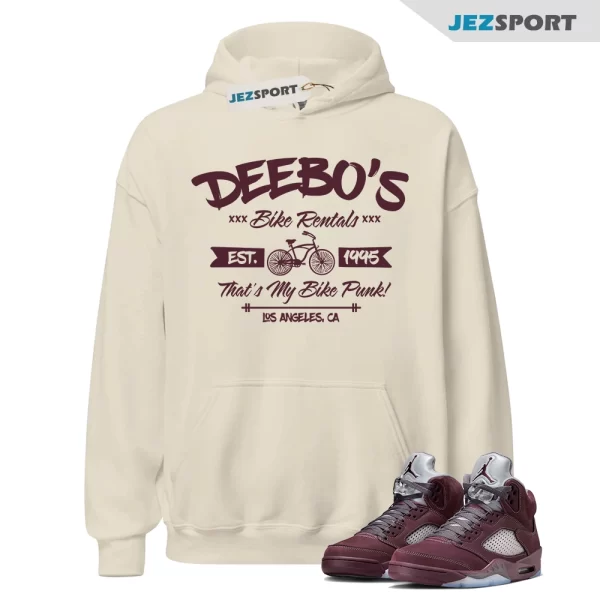 Deebo’s Bike Shop Hoodie, Air Jordan 5 Burgundy Sneaker Match Tee, DZ4131-600 Matching Sneaker Hoodie