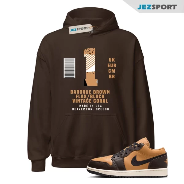 Sneaker Label Hoodie Brown to Match Jordan 1 Low Flax Baroque Brown, HQ3603-201 Matching Sneaker Hoodie