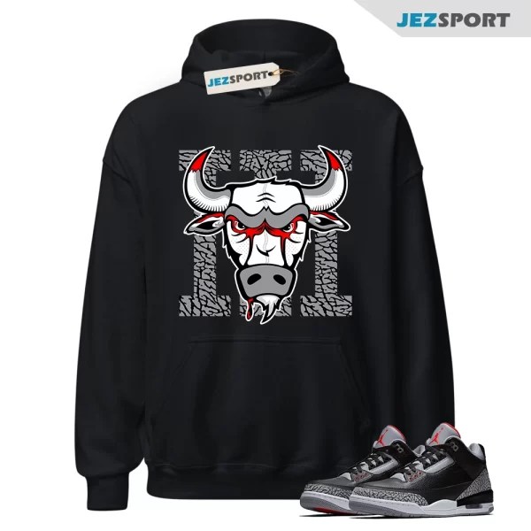 Hoodie to Match Air Jordan 3 Black Cement Sneakers Bull 3 Black Tee, 854262-001 Matching Sneaker Hoodie