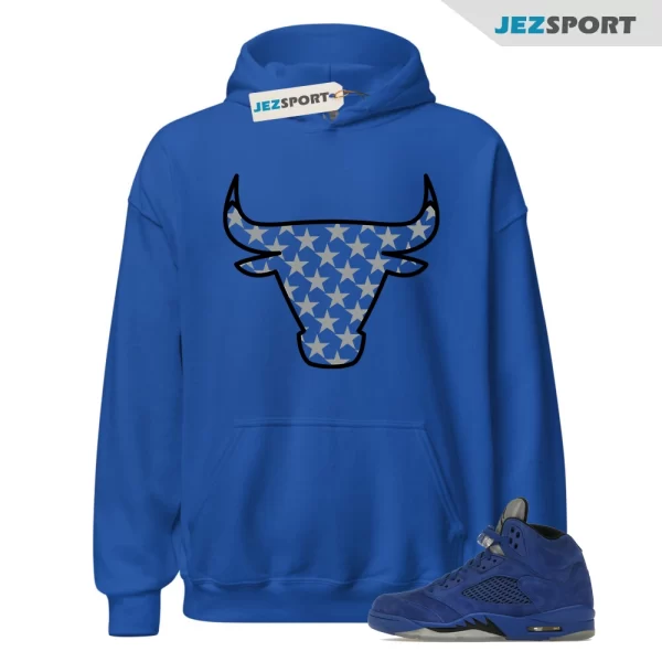 Hoodie to match Air Jordan Retro 5 Blue Suede Sneakers Bull 5 Royal tee, Matching Sneaker Hoodie