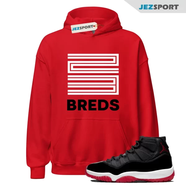 Hoodie to Match Jordan 11 Bred 2019, 23 Breds Red Tee, 378037-061 Matching Sneaker Hoodie