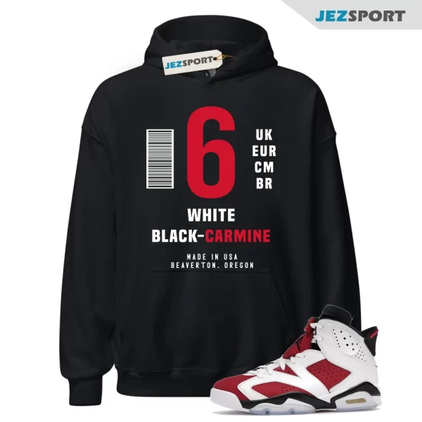 Carmine 6 Retro Sneaker Hoodie to Match Jordan 6 Retro Carmine, Matching Sneaker Hoodie