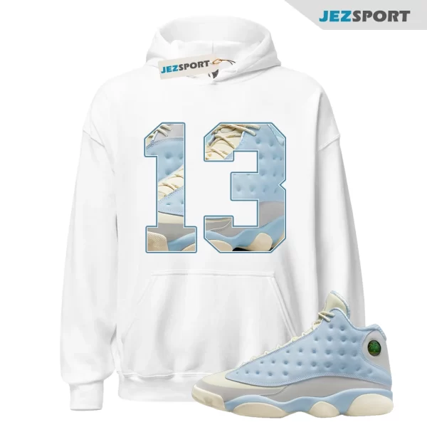 Number 13 CM13 Hoodie Match Jordan 13 SoleFly Celestine Blue, DX5763-100 Matching Sneaker Hoodie