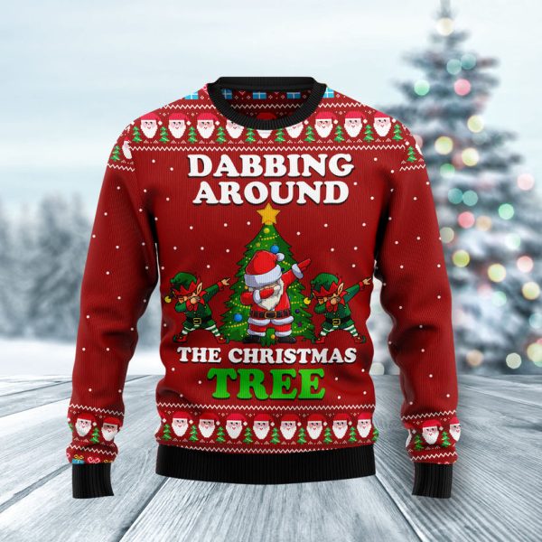 Dabbing Around The Christmas Tree Santa Claus And Goblin Ugly Christmas Sweater Jezsport.com