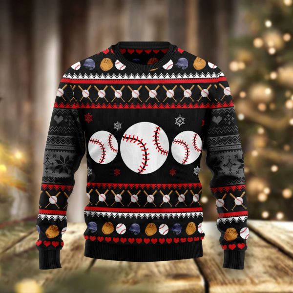 Baseball Balls Christmas Ugly Christmas Sweater Jezsport.com