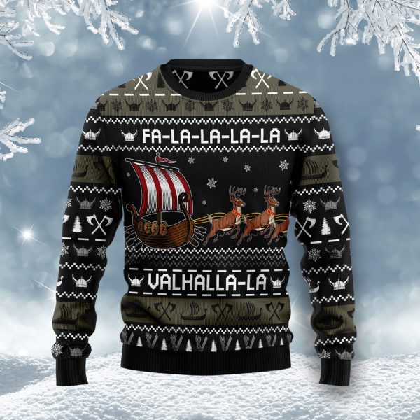 Fa-la-la-valhalla Viking Ship Ugly Christmas Sweater Jezsport.com