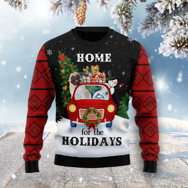 Merry Christmas Pug And Snowman Ugly Ugly Christmas Sweater Jezsport.com