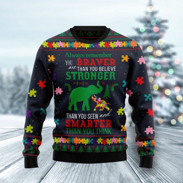 Elephant Autism Awareness Ugly Christmas Sweater Jezsport.com