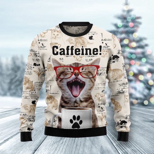 Cat Caffeine Ugly Christmas Sweater, Christmas Gift Jezsport.com