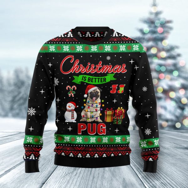 Christmas is better with Pug Ugly Christmas Sweater Jezsport.com