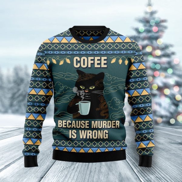 Coffee Cat Ugly Christmas Sweater Jezsport.com