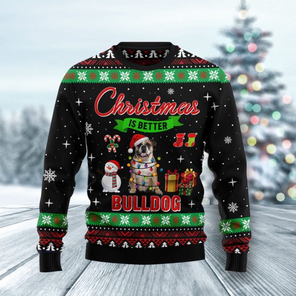 Christmas is better with Bulldog Ugly Christmas Sweater Jezsport.com