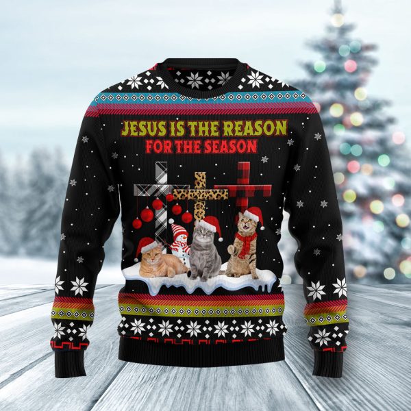 Jesus is the reason for the season Cat Ugly Christmas Sweater Jezsport.com