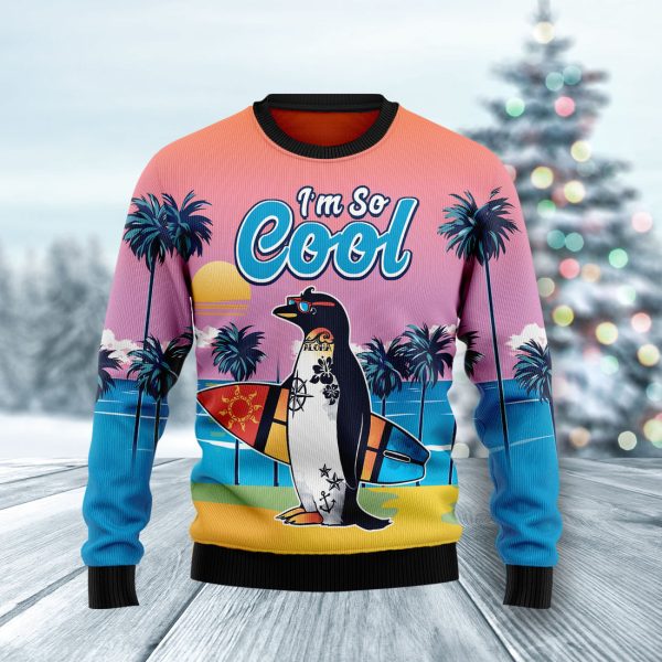 Penguin I'm So Cool Ugly Christmas Sweater Jezsport.com