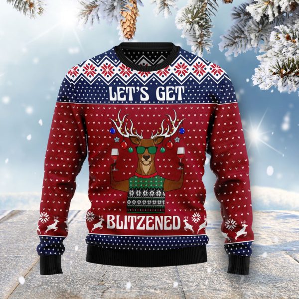 Let's Get BLITZENED Slouchy Ugly Christmas Sweater Jezsport.com