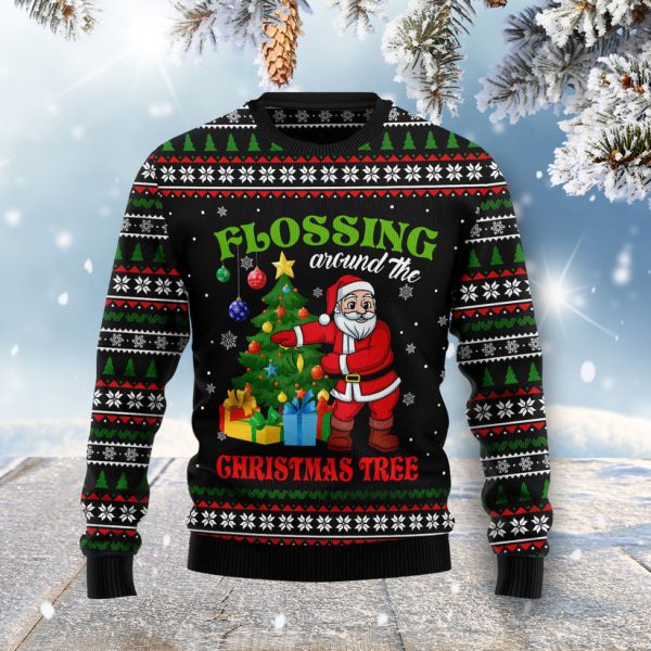 Flossing Around The Christmas Tree Ugly Christmas Sweater Jezsport.com