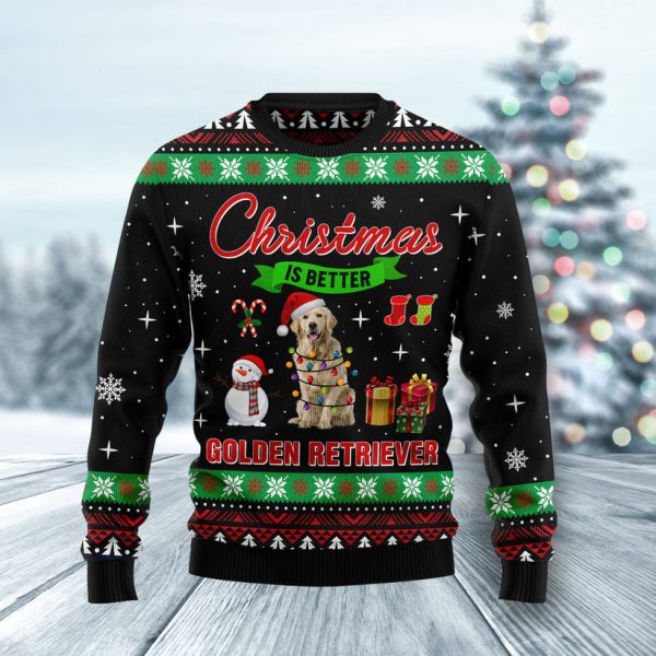 Christmas is better with Golden Retriever Ugly Christmas Sweater Jezsport.com