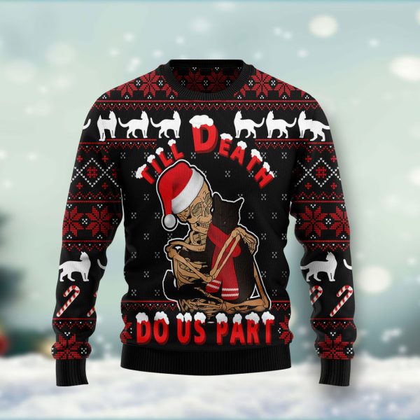 Black cat till death do us part Ugly Christmas Sweater Jezsport.com