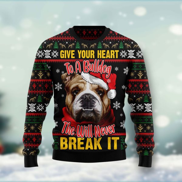 Give Your Heart Bulldog Ugly Christmas Sweater Jezsport.com