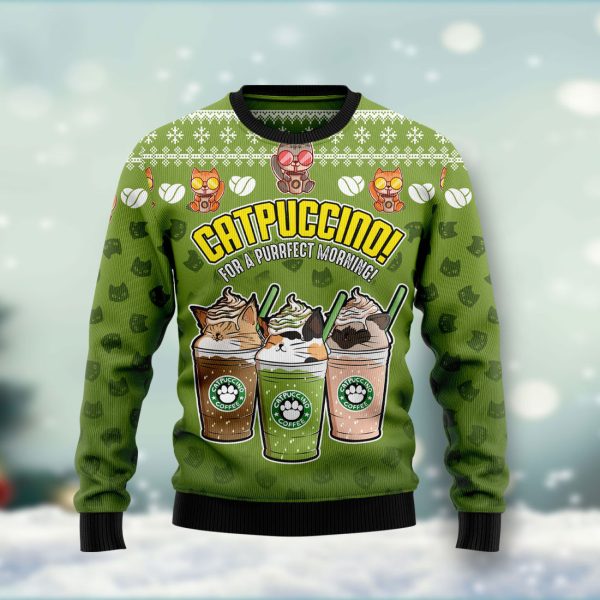 Cat Coffee Ugly Christmas Sweater Jezsport.com