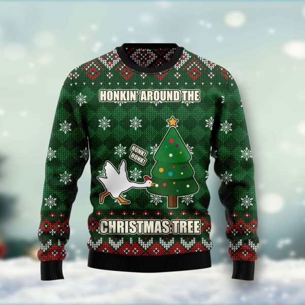 Duck Honkin Around Christmas Tree Ugly Christmas Sweater Jezsport.com