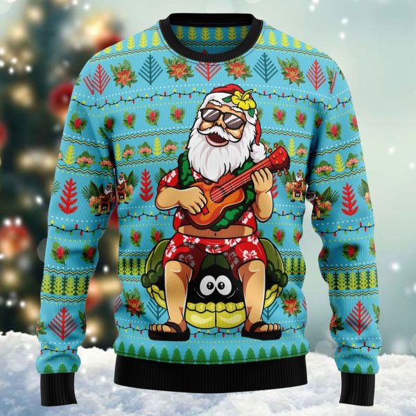 Hawaiian Santa Claus Ugly Christmas Sweater For Men & Women Christmas Gift Sweater Jezsport.com