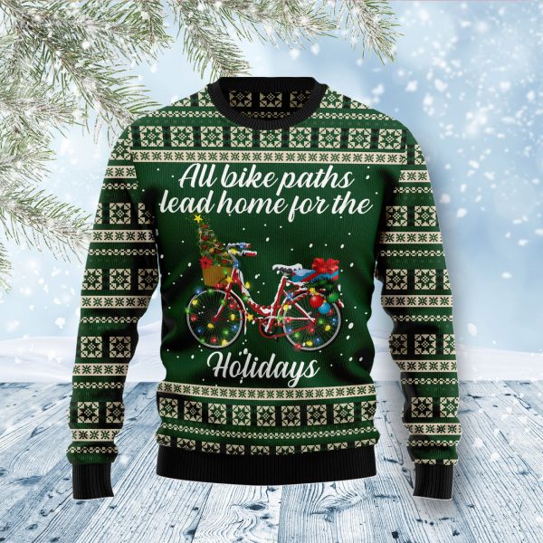 All Bike Paths Lead Home For The Holiday Ugly Christmas Sweater , Christmas Gift Jezsport.com