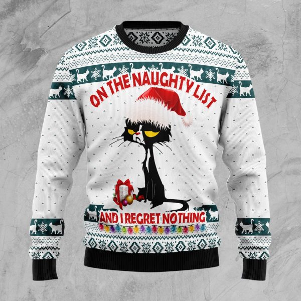 Black Cat Naughty List Ugly Christmas Sweater, Christmas Gift Jezsport.com