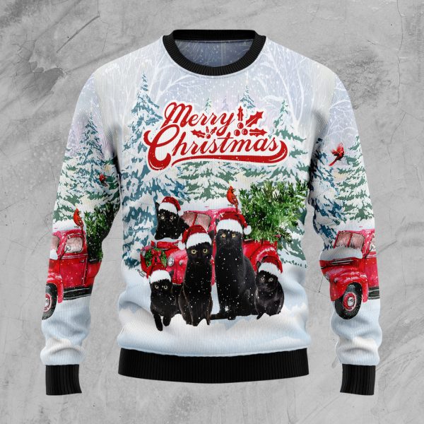 Black Cat Merry Christmas Ugly Christmas Sweater Jezsport.com