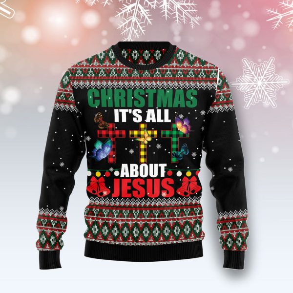 Butterfly All About Jesus Ugly Christmas Sweater Jezsport.com