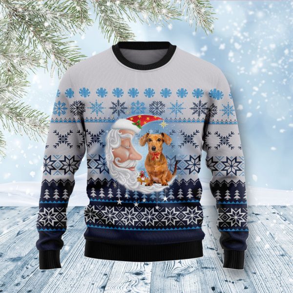 Dachshund Love Santa Moon Ugly Christmas Sweater Jezsport.com