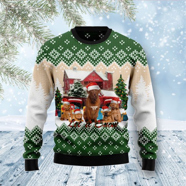 Dogue-de Bordeaux Let It Snow Ugly Christmas Sweater Jezsport.com