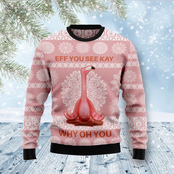 Flamingo Why Oh You Ugly Christmas Sweater Jezsport.com