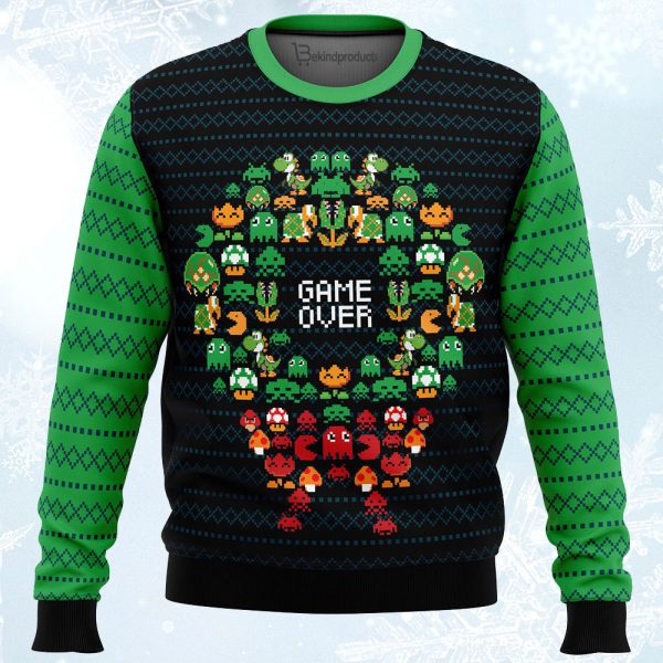 Game Over Nintendo Ugly Christmas Sweater For Men & Women Christmas Gift Sweater Jezsport.com