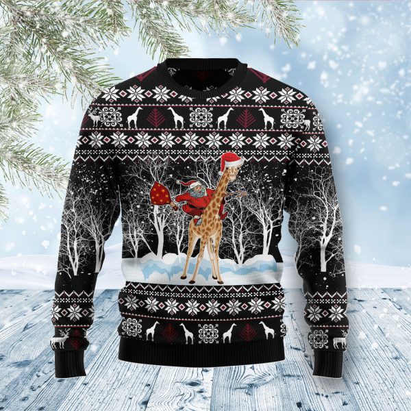 Giraffe and Santa Ugly Christmas Sweater Jezsport.com