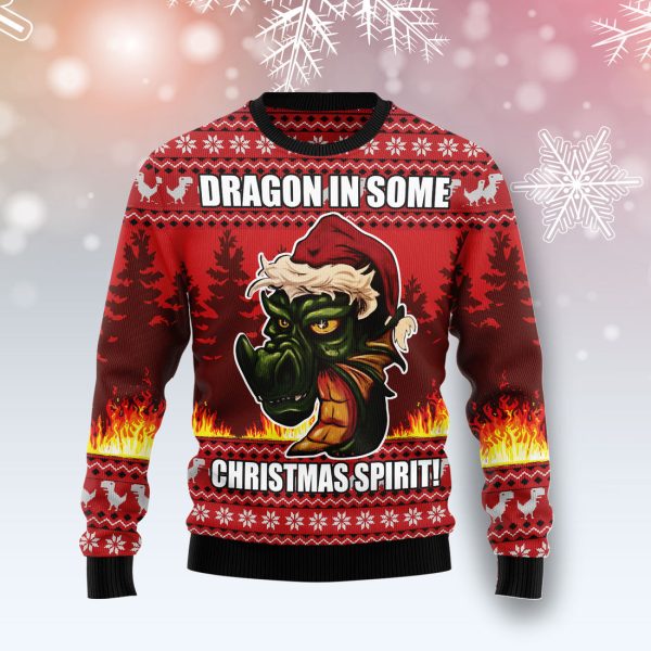 Dragon in some Christmas Spirit Ugly Christmas Sweater Jezsport.com