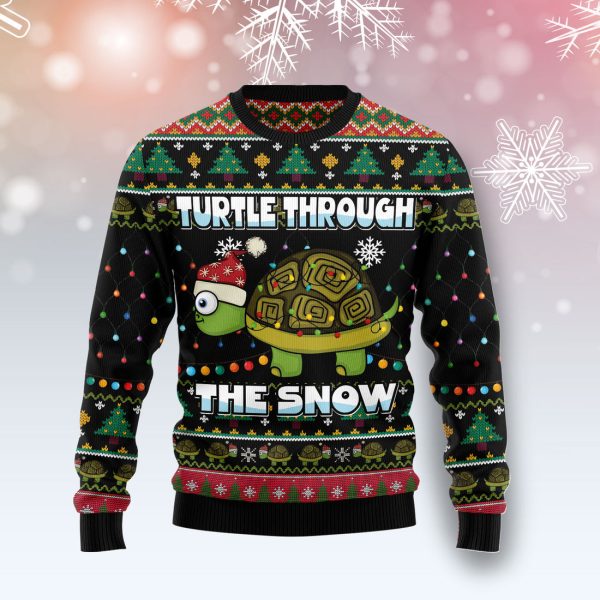 Turtle Through The Snow Ugly Christmas Sweater Jezsport.com