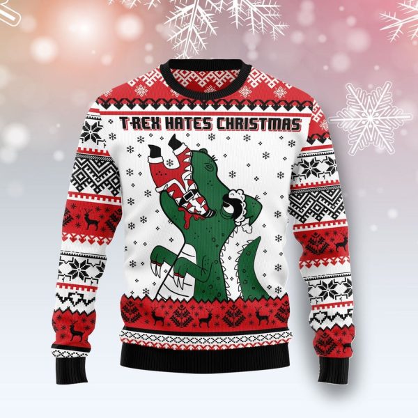 T-Rex Hates Christmas Ugly Sweater For Men & Women Christmas Gift Sweater Jezsport.com