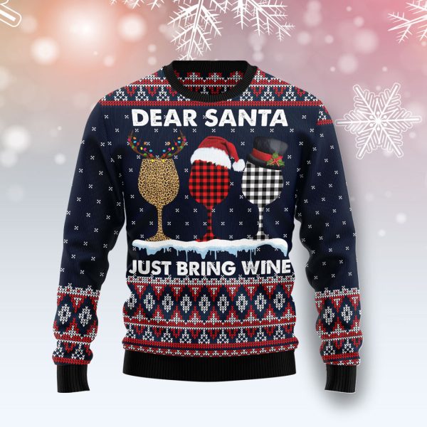 Dear Santa Just Bring Wine Ugly Christmas Sweater  Jezsport.com