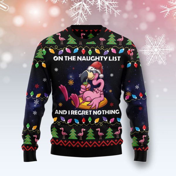 Flamingo On The Naughty List Ugly Christmas Sweater Jezsport.com